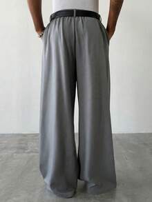 PAVTROS 男士梭织休闲宽松纯色直筒裤 - 灰色 - 查看 2