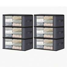 Large Foldable Clothes Storage Bags With Window And Handles, Bags For Clothes, Blankets, Carpets, Gifts, Toys, Space-Saving Movable Storage Bags For Bedroom, Home, Closet, Wardrobe - Grey - View 8