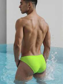 ZELFYO Men's Solid Color Metal Decor Sexy Beach Triangle Swim Trunks, Holiday - Mint Green - View 2