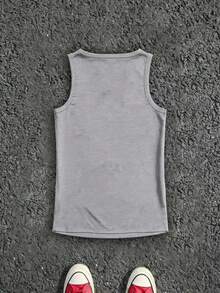 SHEIN Manfinity Dauomo Áo tank top nam mùa hè, màu trơn, cổ vuông, dáng ôm - Xám - Xem 2