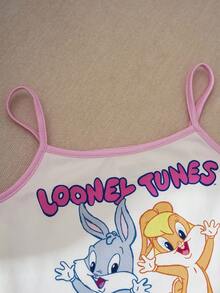 LOONEY TUNES X SHEIN Young Girl Cartoon Print Camisole Top And Shorts Pajama Set - Multicolor - View 3