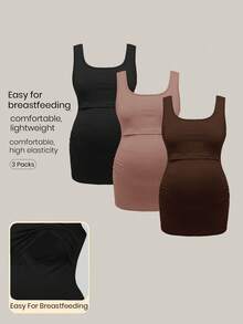 Modmama 3pcs/Set Maternity Solid Color Casual Nursing Tops - Multicolor - View 1