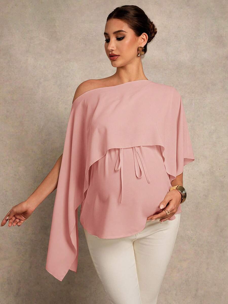 MaterniChic Maternity Asymmetric Hem Casual Solid Color Elegant Blouse ...