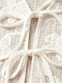 SHEIN LUNE 大码女式花卉纹理短袖前系带时尚衬衫音乐节上衣蕾丝和服蕾丝衬衫蕾丝上衣系带上衣蕾丝上衣3D花朵上衣夏季衬衫蕾丝钩针上衣女士蕾丝衬衫女士蕾丝衬衫法式衬衫新款女式上衣女士上衣女士上衣和衬衫女士夏季衬衫刺绣蕾丝衬衫 - 杏色 - 查看 5