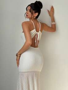 Firerie 女士优雅夏季浪漫度假约会婚礼派对毕业舞会白色露背吊带连衣裙，沙滩度假连衣裙，白色连衣裙 - 白色 - 查看 4