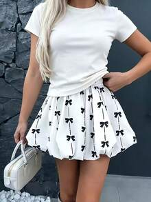 Pariaura Chân váy phồng nữ thanh lịch in nơ, kiểu dáng tối giản, phù hợp cho kỳ nghỉ, lễ hội âm nhạc, tiệc tùng, hẹn hò thường ngày và các dịp khác. - trắng - Xem 1