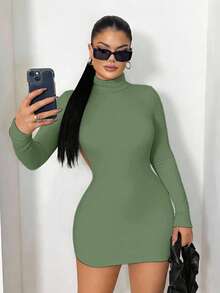 Sirith Nuovo arrivo autunnale, abito mini minimalista vintage aderente e sexy con schiena scoperta per donne - Menta Verde - Visualizzare 4