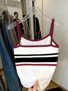 Resyla Women's Summer Contrast Color Cropped Fitted Camisole - White - View 2