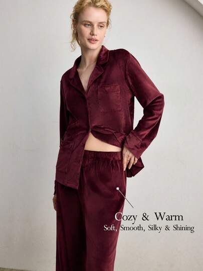 Ocili סט בגדי קיץ לנשים עם חזה יחיד וחולצה ארוכה בצבע אחיד ומכנסיים רחבים