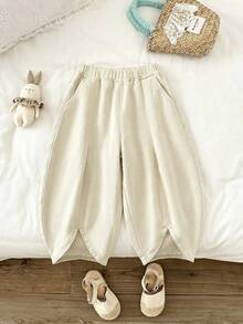 Quần jean ống rộng màu kaki nhạt cho bé gái - Màu Khaki - Xem 3