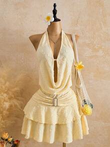 Femesol 新款春夏女士黄色露背连衣裙 - 黃色 - 查看 5