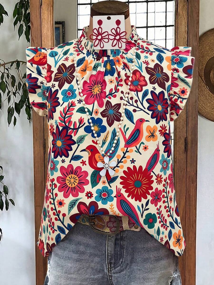 Linhara Camicia casual con stampa floreale vintage, adatta per primavera, feste, carnevale, disponibile in taglie comode - Multicolore - Visualizzare 1