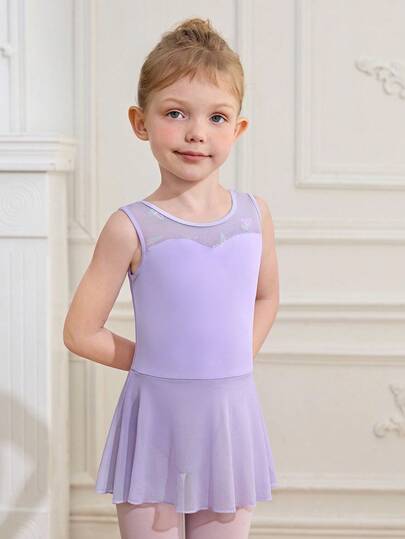 SHEIN 少女经典天鹅芭蕾舞裙，优雅紫色无袖设计，渐变蝴蝶印花，高品质网纱面料，优雅可爱，适合专业戏剧表演和演出，弹性极佳，穿着舒适。
