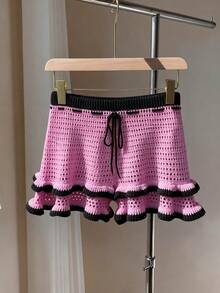 SHEIN Elenzya Women's Elegant Drawstring Knit Pants, Spring/Summer - Pink - View 1