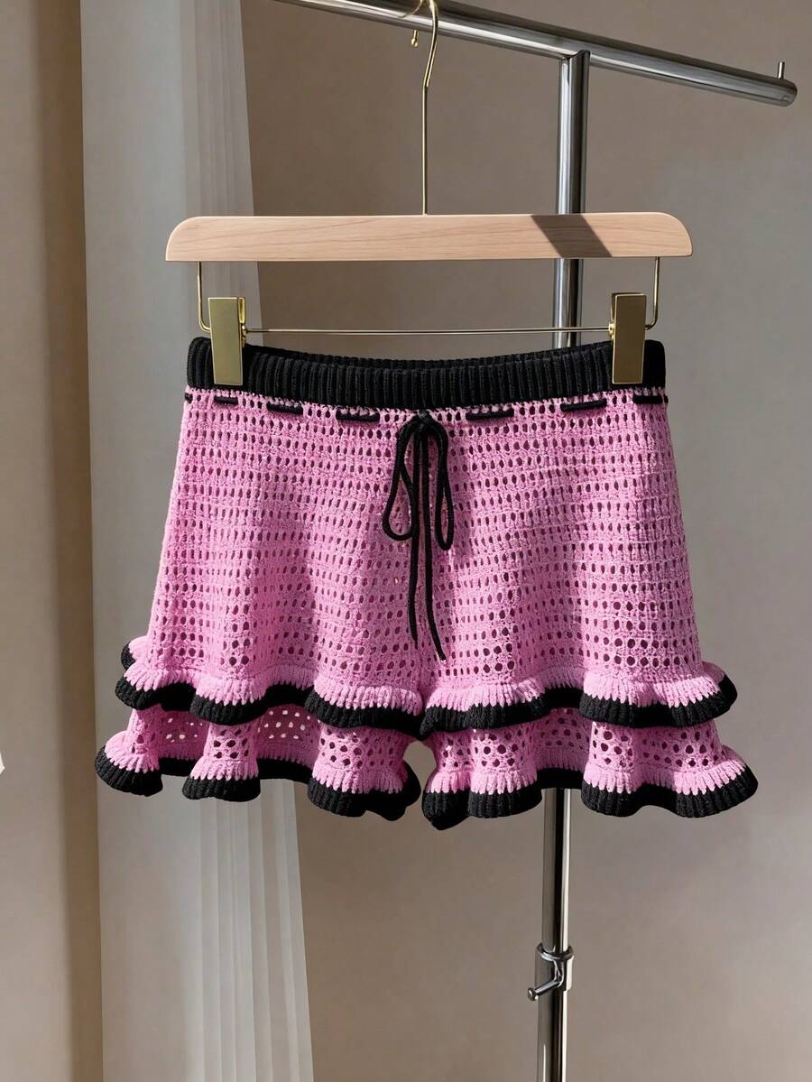 SHEIN Elenzya Women's Elegant Drawstring Knit Pants, Spring/Summer - Pink - View 1