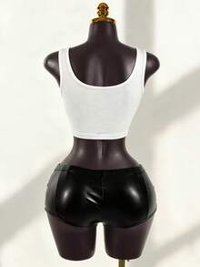 SaltGleam SaltGleam Women's Fashion Sexy Hottie Letter Print Cropped Tank Top, Sleeveless Fitted Vest For Daily Wear - White - View 2