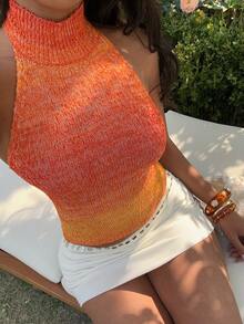 Selianne Women's Sexy Cute Y2K Backless Knit Top, Orange Gradient Slim Fit, Spring Summer Outing Club Beach Date Vacation Country Music Festival - Orange - View 3