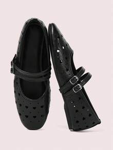 CUCCOO DOLLMOD Scarpe da donna nere, con design a doppia fibbia, scarpe piatte retrò e confortevoli per l'uso quotidiano - nero - Visualizzare 1
