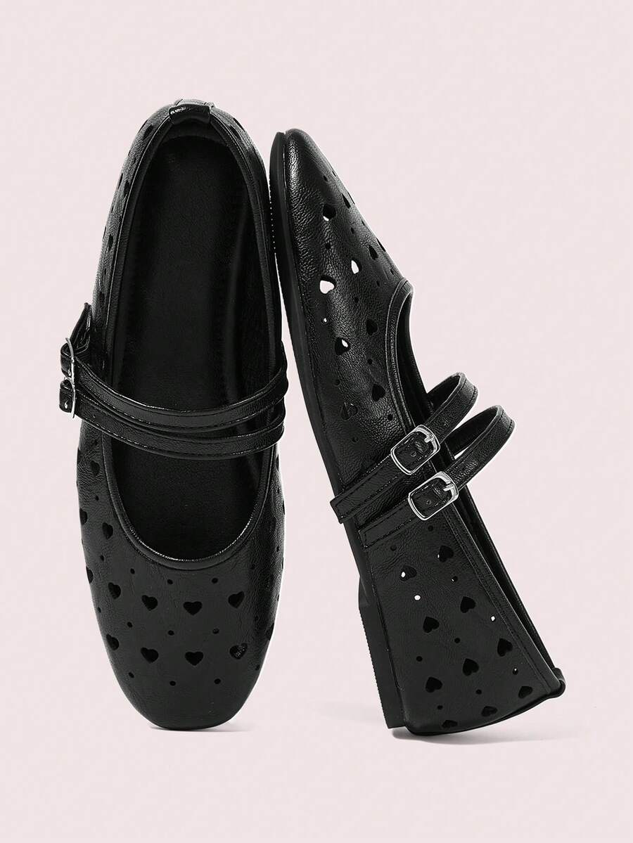 CUCCOO DOLLMOD Scarpe da donna nere, con design a doppia fibbia, scarpe piatte retrò e confortevoli per l'uso quotidiano - nero - Visualizzare 1