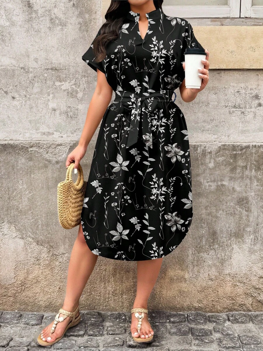 EMERY ROSE Đầm cỡ lớn thanh lịch với họa tiết lá cây tinh tế, thích hợp cho kỳ nghỉ hè. - Nhiều màu - Xem 1