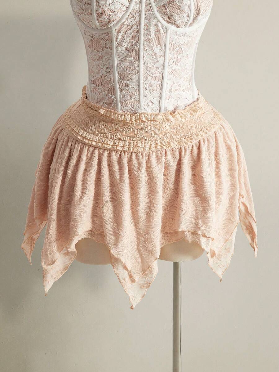 SHEIN ICON Große Größen Asymmetrischer Saum Rock, Musikfestival - Beige - Übersicht 1