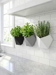 Wall-Mounted Flower Pots, Geometric-Shaped Hanging Herb Planters, Multi-Functional Wall Storage Boxes Suitable For Office Supplies, Succulents, And Small Items (Black/Grey/White) - A - View 1
