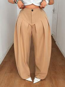 Maweii Plus Size Casual/Business Wide Leg Suit Pants - Khaki - View 1