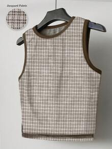 Manfinity Dauomo Áo sơ mi nam cổ tròn kẻ caro, kiểu dáng thường ngày, đa năng. - Xám - Xem 4