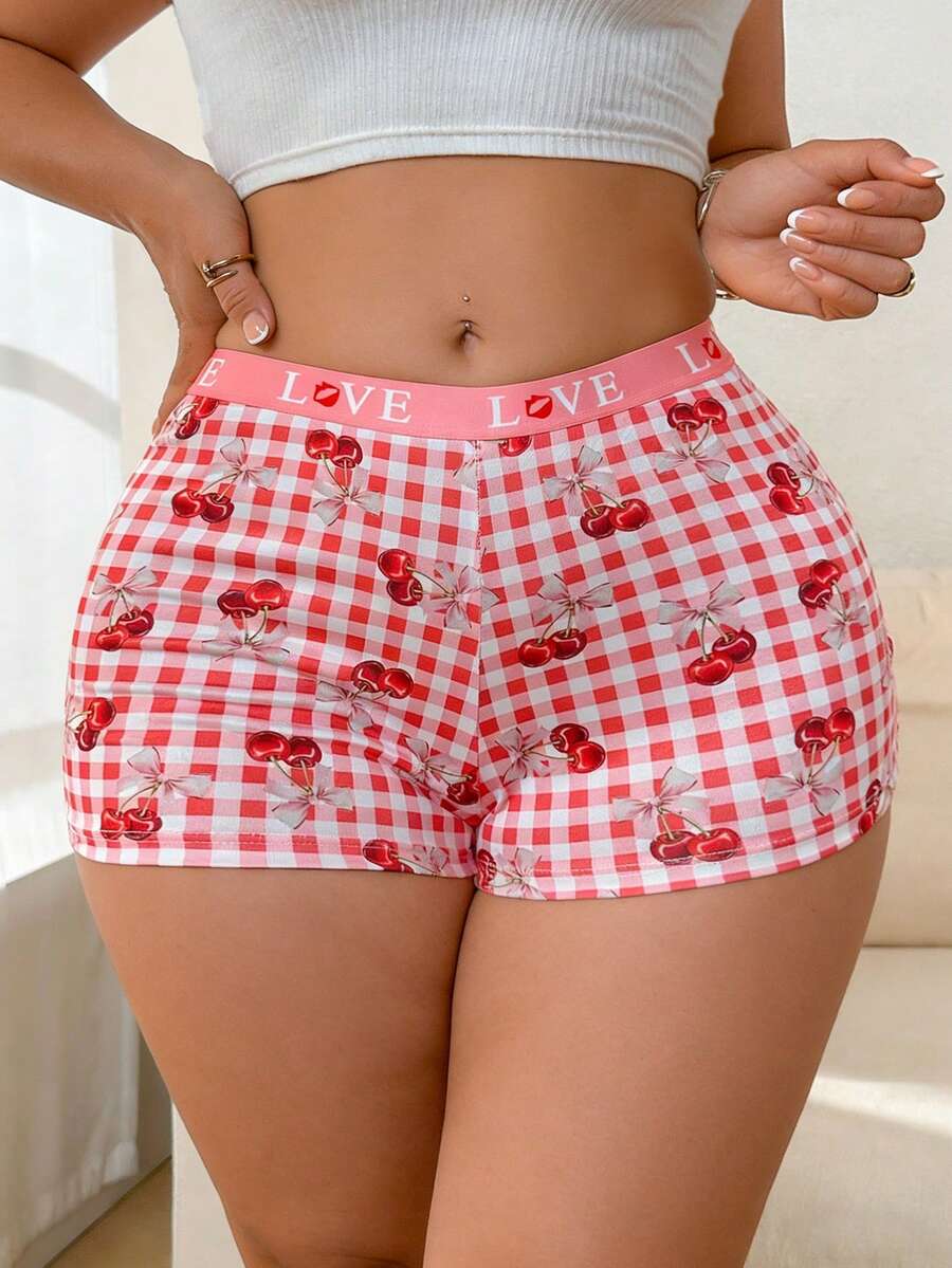 PetitDoll Quần lót nữ cỡ lớn họa tiết kẻ caro nơ anh đào - Hồng - Xem 1