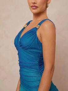 Lumalex Đầm nữ ombre cổ tim không tay dây bản rộng xếp nếp, thời trang mùa hè. - màu xanh lá - Xem 8