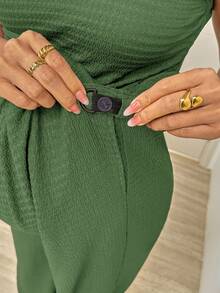 SHEIN 2pcs Maternity Solid Color Fitted Top And Wide Leg Pants Casual Set - Green - View 4