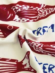 Swim Oasis 3pcs Women's Summer Swimsuit Set, Sardine Print Bandeau Top With Tie, Matching Skirt, Beach Vacation Outfit - Red - View 8