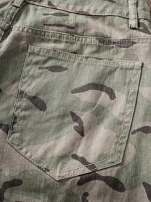Manfinity Joysei Quần short denim dáng suông rộng rãi, in khẩu hiệu tiếng Anh, phong cách đường phố thường ngày, thích hợp cho mùa xuân/hè. - Nhiều màu - Xem 5