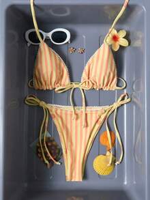 Swim Mod Bikini 2 Potong untuk Liburan Pantai Kasual Wanita - Kuning - View 3