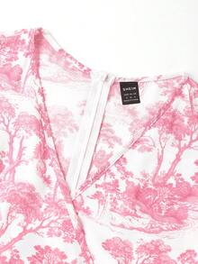 Ellevyn Đầm voan in họa tiết dài ngang gối dành cho nữ - Hồng - Xem 3