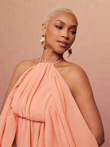 Vixey 热带花卉印花露肩飘逸吊带荷叶边上衣，女士夏季穿搭，女士夏季服装，可爱夏季上衣，女士沙滩装，沙滩度假装 - 橘色 - 查看 5