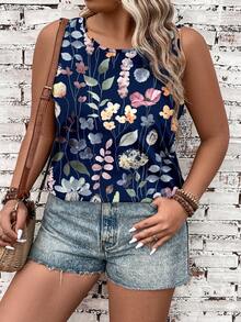EMERY ROSE Blusa de tirantes de talla grande con estampado floral, top casual de verano para mujeres, blusas de verano lindas y sin mangas para mujeres - Multicolor - Ver 2