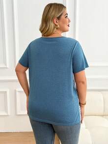 Plussiva Plus Size Maternity Striped Print Pocket Round Neck Short Sleeve Top Tshirts For Women Casual Tshirt Summer Tops Ladies New T Shirt Blouses - Multicolor - View 8