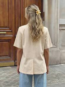 Hansera Blazer de mujer de un solo botón, de unicolor, de manga corta, de tela delgada y de estilo elegante para uso diario - Albaricoque - Ver 2