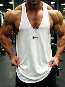 GymBeat 男士杠铃印花休闲百搭日常穿着及运动T恤 - 白色 - 查看 3