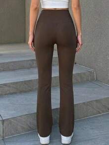DAZY Versatile Solid Color Flare Leggings - Coffee Brown - View 2