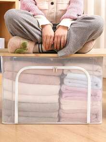 Transparent PVC Storage Box, Large Waterproof Steel Frame Household Clothing And Bedding Storage Box, Foldable Wardrobe Storage Box, Bedroom Storage Box - White - View 8