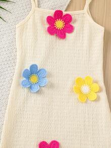 Emery Rose Kids Emery Rose Kids 女童纯色针织3D立体花卉休闲吊带裙 - 杏色 - 查看 5