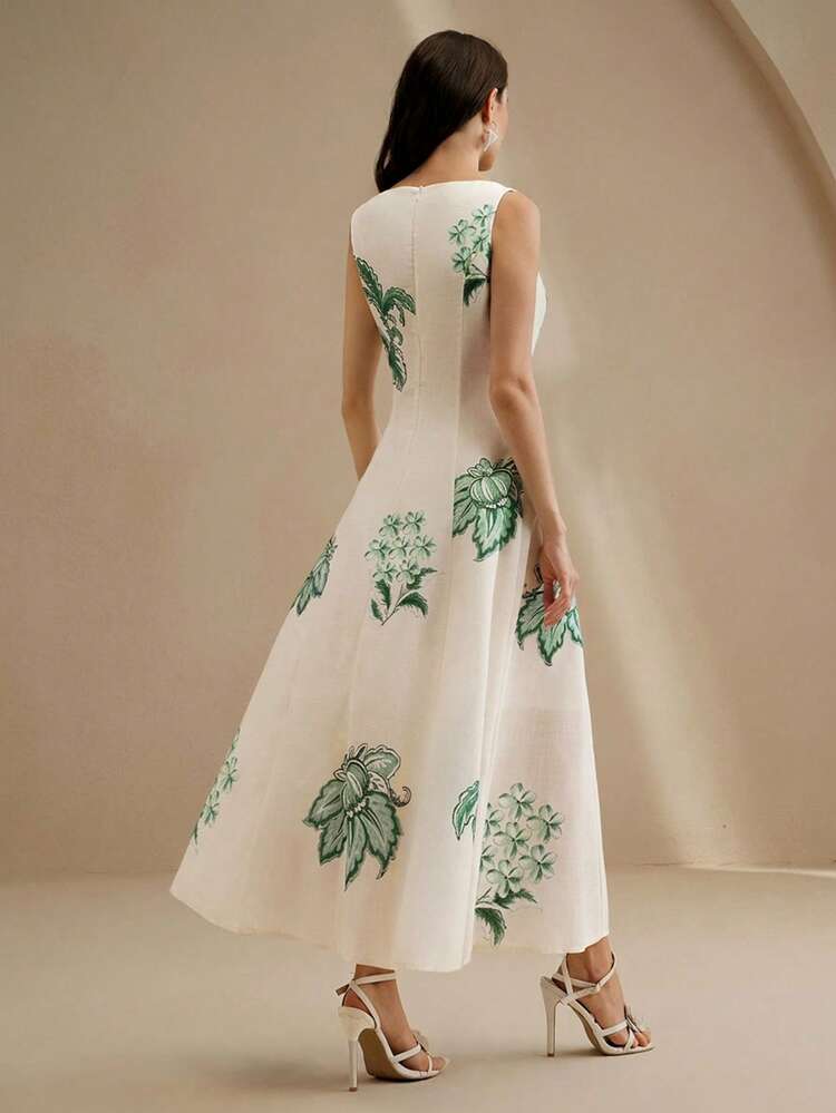 Anewsta Petite Women's Elegant Floral Print A-Line Dress, 3D Flower Decor, Casual Everyday Wear, Suitable For Daily, Holiday, Beach