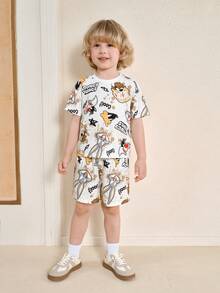 LOONEY TUNES X SHEIN Toddler Boys' Minimalist Graphic Print T-Shirt And Shorts Set - White - View 5