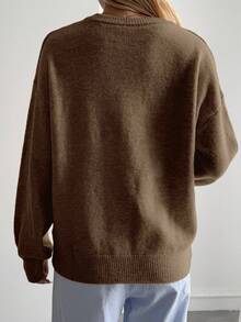 DAZY Suéter holgado y casual de cuello redondo para mujer, nueva llegada de otoño/invierno - Marrón - Ver 5