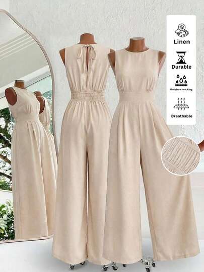 SHEIN Clasi Women's Elegant Backless Jumpsuit, Loose Fit, Color Block Printed