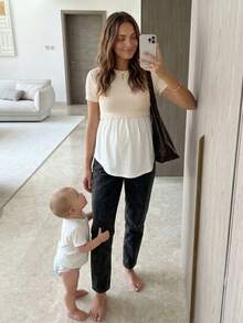 SHEIN Camiseta de maternidad de verano casual para vacaciones y uso diario, de manga corta y 2 en 1 - Multicolor - Ver 5