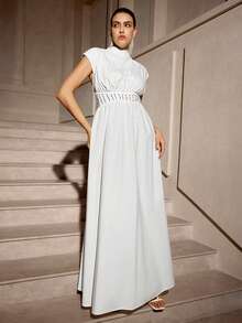 VOLUPTÉ CURVE 大码春夏优雅水钻拼接镂空露背连衣裙 - 白色 - 查看 4