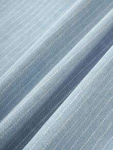 Manfinity Joysei Men's Casual Street Style Striped Embroidered Blue Denim Short Sleeve Shirt - Light Wash - View 5